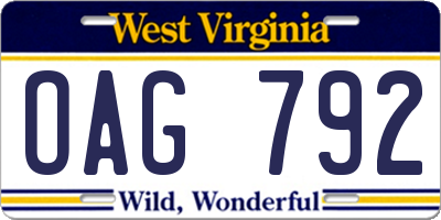 WV license plate OAG792