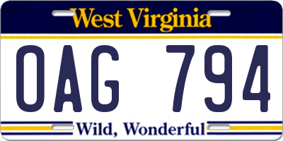 WV license plate OAG794