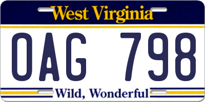 WV license plate OAG798