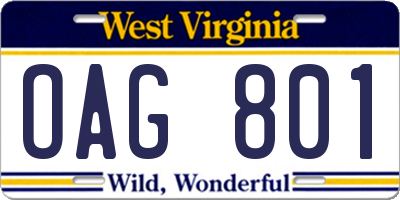 WV license plate OAG801