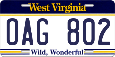WV license plate OAG802