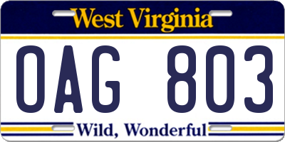 WV license plate OAG803