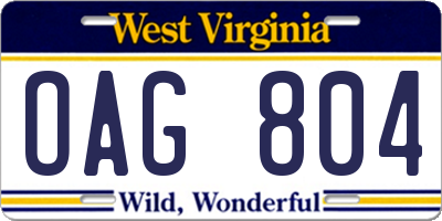 WV license plate OAG804
