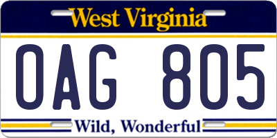 WV license plate OAG805