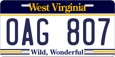 WV license plate OAG807