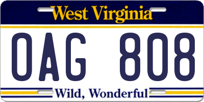 WV license plate OAG808