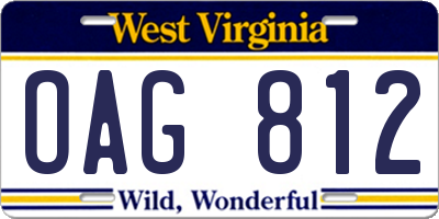 WV license plate OAG812