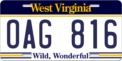 WV license plate OAG816