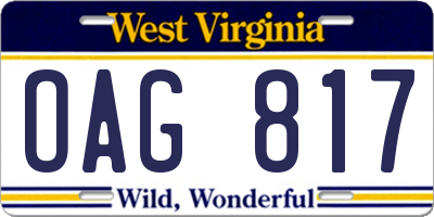 WV license plate OAG817