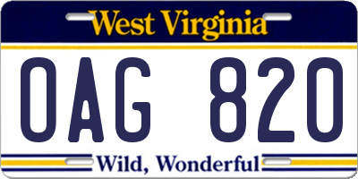 WV license plate OAG820