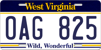 WV license plate OAG825