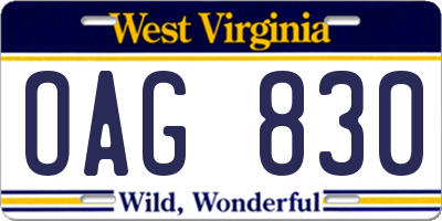 WV license plate OAG830