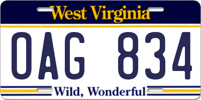 WV license plate OAG834