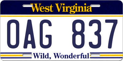 WV license plate OAG837