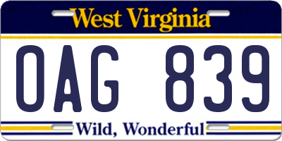 WV license plate OAG839