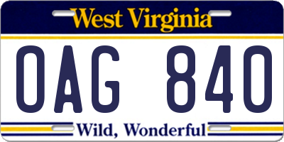 WV license plate OAG840