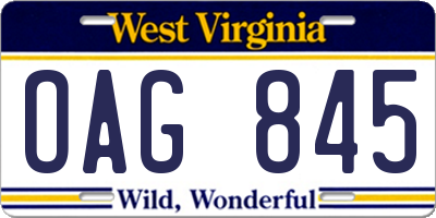 WV license plate OAG845