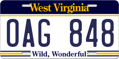 WV license plate OAG848