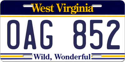 WV license plate OAG852