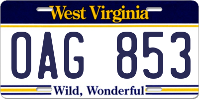 WV license plate OAG853