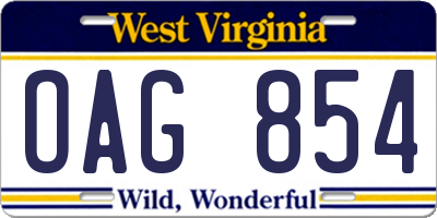 WV license plate OAG854