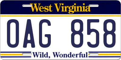 WV license plate OAG858