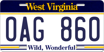 WV license plate OAG860