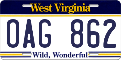 WV license plate OAG862