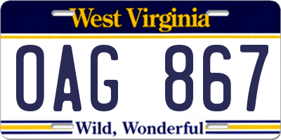 WV license plate OAG867