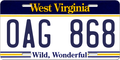 WV license plate OAG868