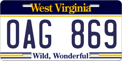 WV license plate OAG869