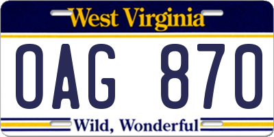 WV license plate OAG870