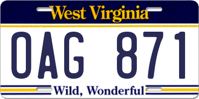 WV license plate OAG871