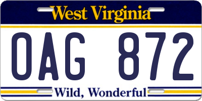 WV license plate OAG872