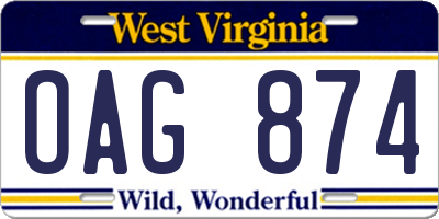 WV license plate OAG874