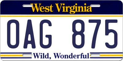 WV license plate OAG875