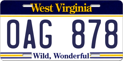 WV license plate OAG878