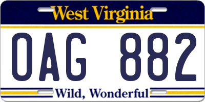WV license plate OAG882