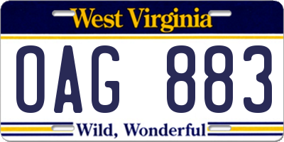 WV license plate OAG883