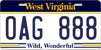 WV license plate OAG888
