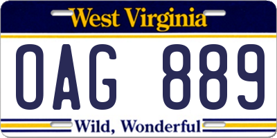 WV license plate OAG889