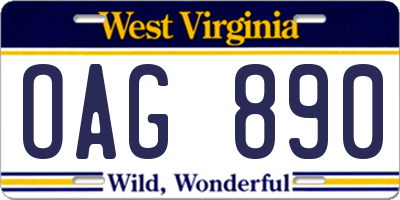 WV license plate OAG890