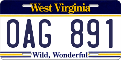 WV license plate OAG891