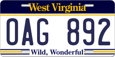 WV license plate OAG892