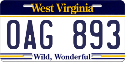 WV license plate OAG893