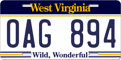 WV license plate OAG894