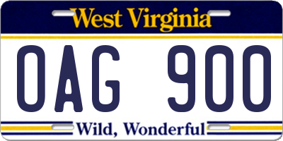 WV license plate OAG900