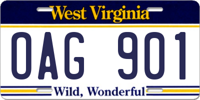 WV license plate OAG901