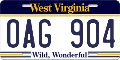 WV license plate OAG904
