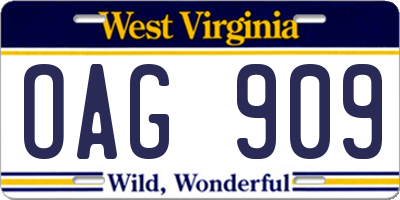 WV license plate OAG909